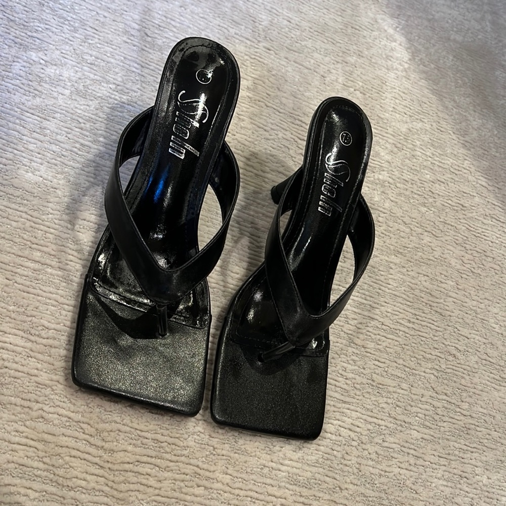 Shein Faux Leather Slip-On High Heel Thong Sandals